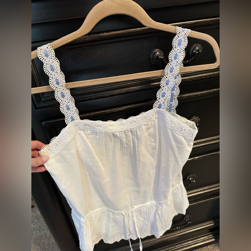Paige Zherra white eyelet lace cami with blue ribbon detail NWOT